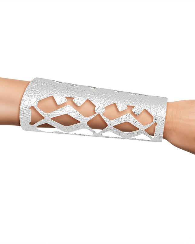 Cuff Textured Silver Cutout Long Armor Bracelet