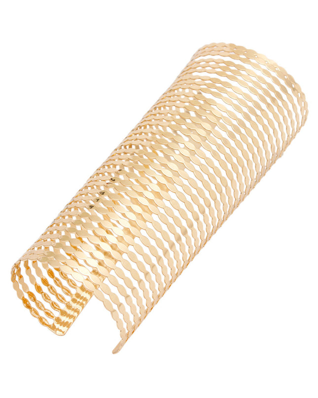Cuff Polished Gold Cutout Chain Long Bracelet