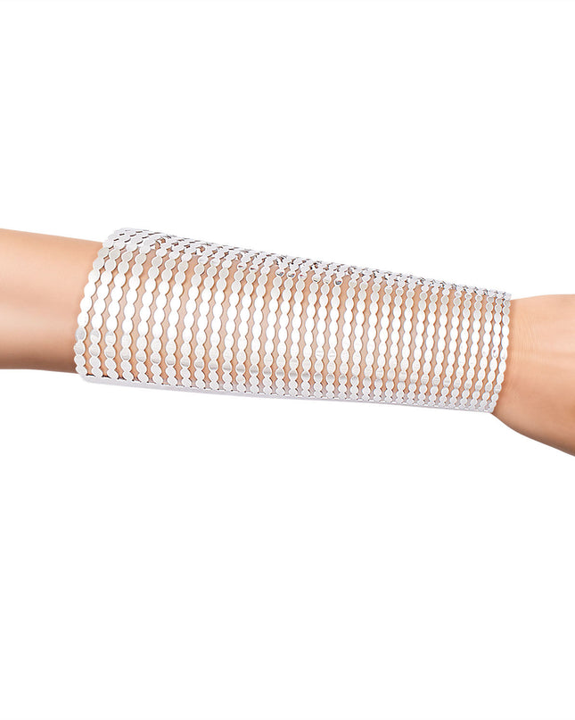 Cuff Polished Silver Cutout Chain Long Bracelet