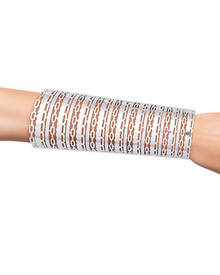 Cuff Polished Silver Oval Link Cutout Bracelet