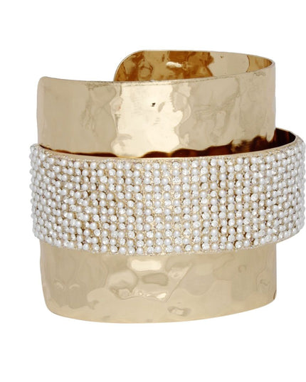 Cuff Wide Gold Opulent Cream Pearl Band Bracelet
