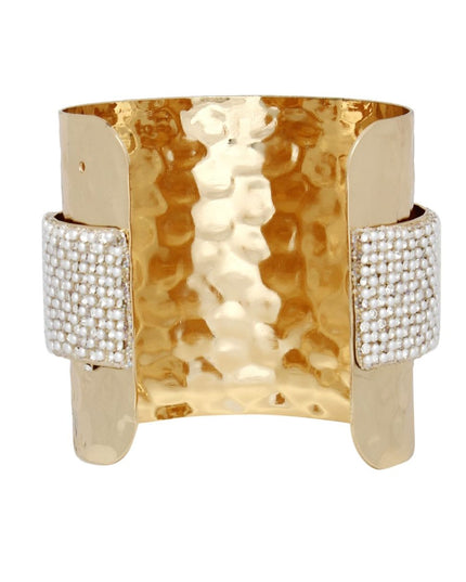 Cuff Wide Gold Opulent Cream Pearl Band Bracelet