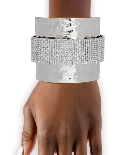 Cuff Wide Silver Opulent White Pearl Band Bracelet