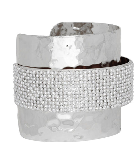 Cuff Wide Silver Opulent White Pearl Band Bracelet