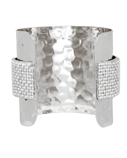 Cuff Wide Silver Opulent White Pearl Band Bracelet