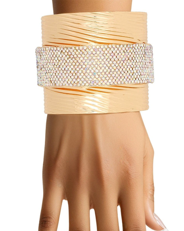 Cuff Gold Ribbed Aurbo Rhinestone Band Bracelet