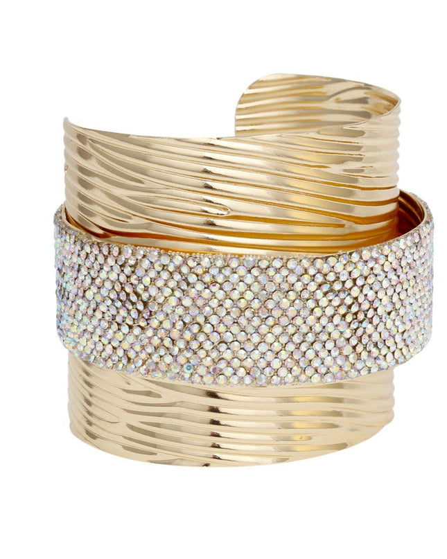 Cuff Gold Ribbed Aurbo Rhinestone Band Bracelet