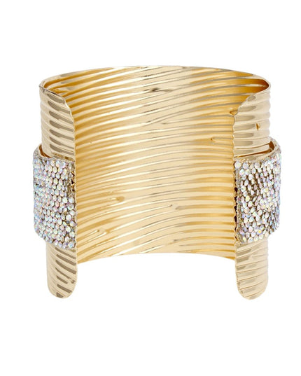 Cuff Gold Ribbed Aurbo Rhinestone Band Bracelet
