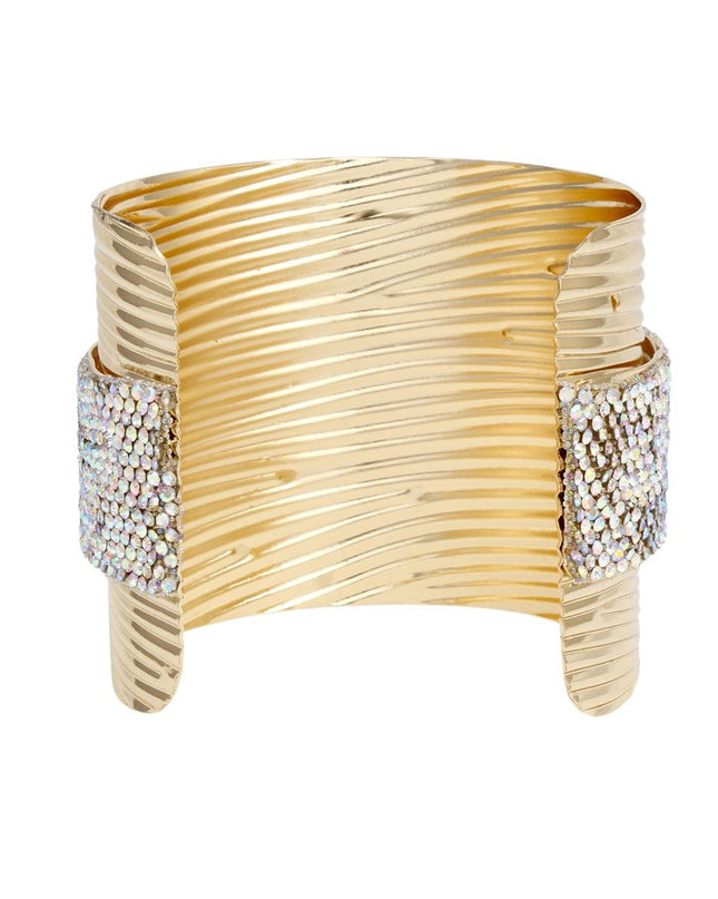 Cuff Gold Ribbed Aurbo Rhinestone Band Bracelet