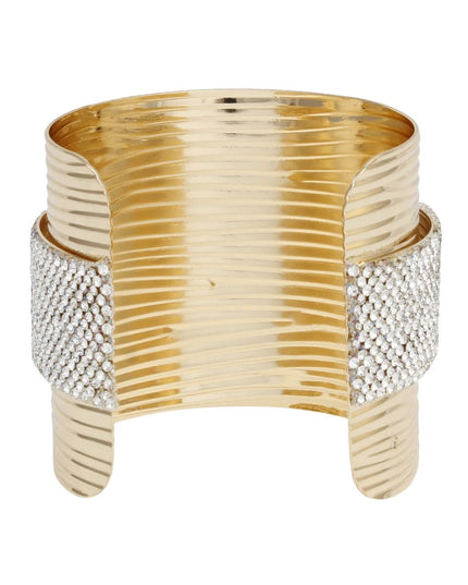 Cuff Gold Ribbed Clear Rhinestone Band Bracelet