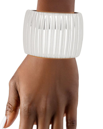 Cuff Silver Sculptural Ribbed Wide Hinge Bracelet