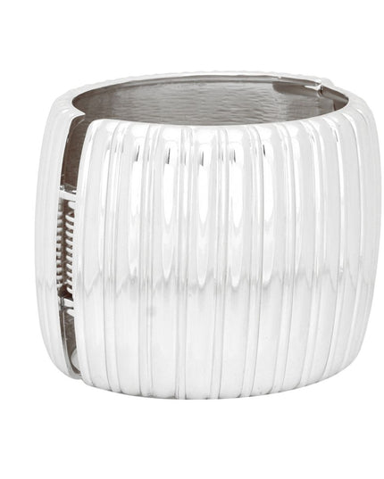 Cuff Silver Sculptural Ribbed Wide Hinge Bracelet