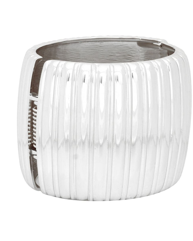 Cuff Silver Sculptural Ribbed Wide Hinge Bracelet