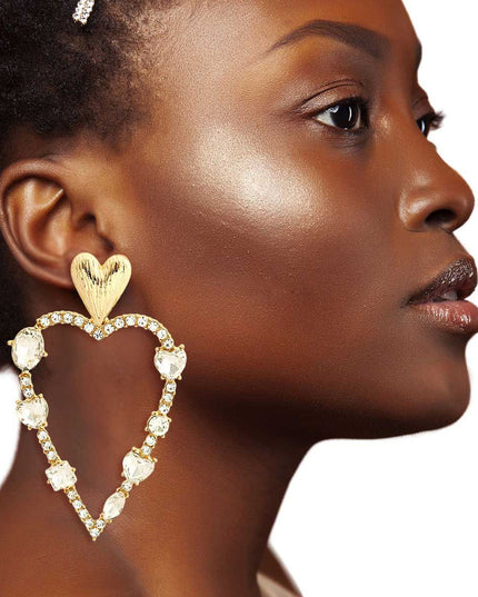 Gold Skinny Heart Stone Earrings
