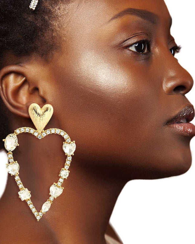 Gold Skinny Heart Stone Earrings