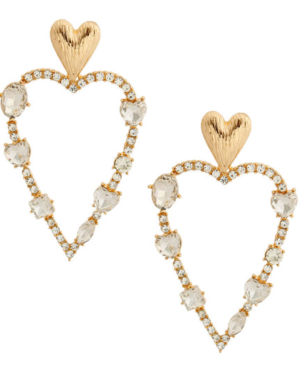 Gold Skinny Heart Stone Earrings