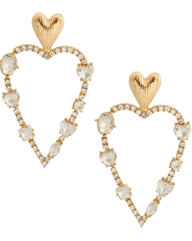 Gold Skinny Heart Stone Earrings