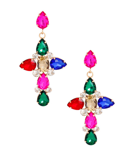 Multi Teardrop Crystal Cross Earrings