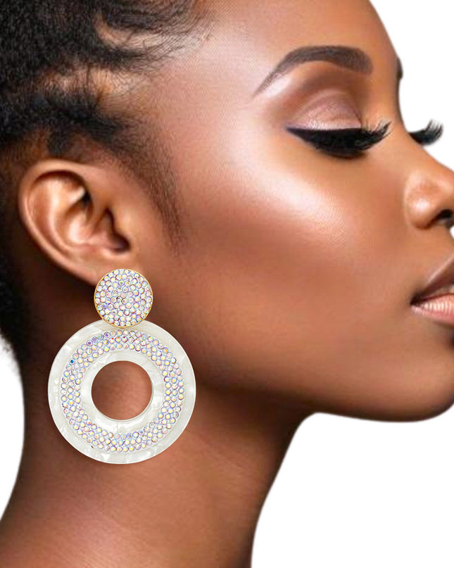 Drop White Marbled Ring Bling Earrings for Women