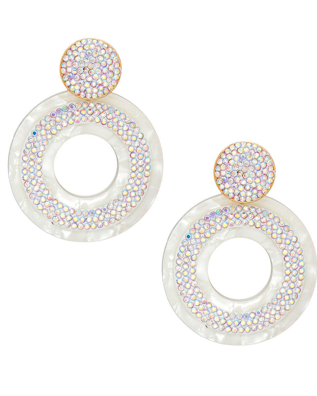 Drop White Marbled Ring Bling Earrings for Women