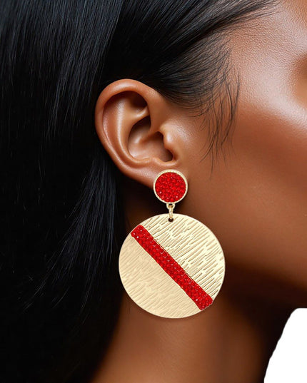 Drop Gold Party Ready Red Rhinestone Earrings