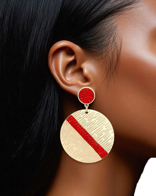 Drop Gold Party Ready Red Rhinestone Earrings