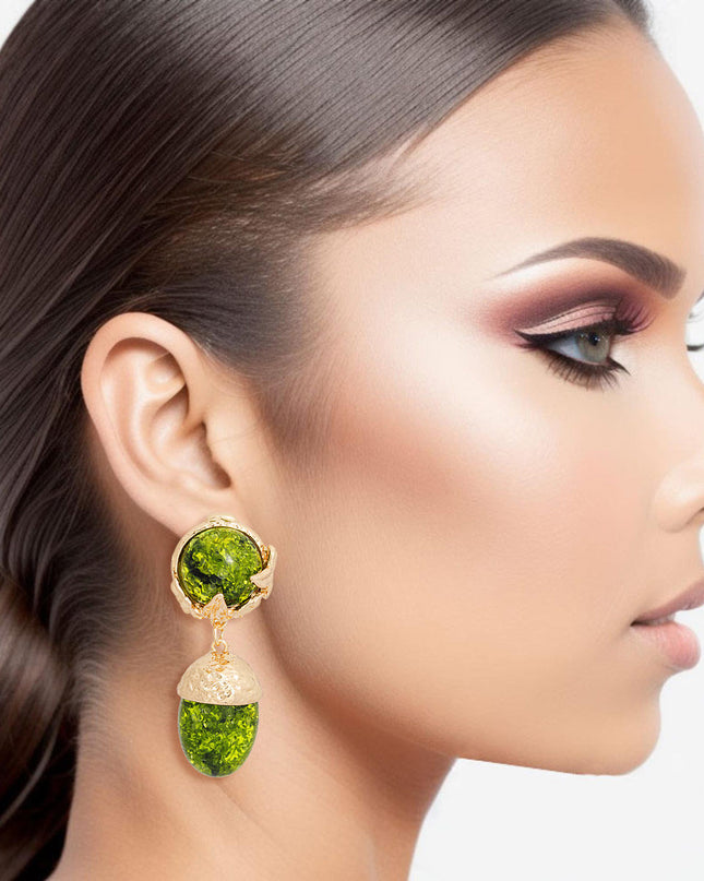 Drop Green Gold Medium Statement Earring for Women
