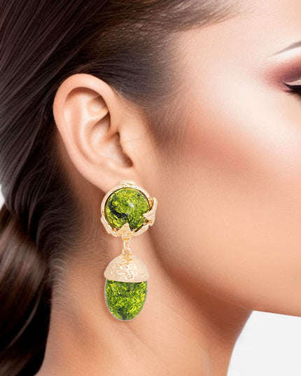 Drop Green Gold Medium Statement Earring for Women