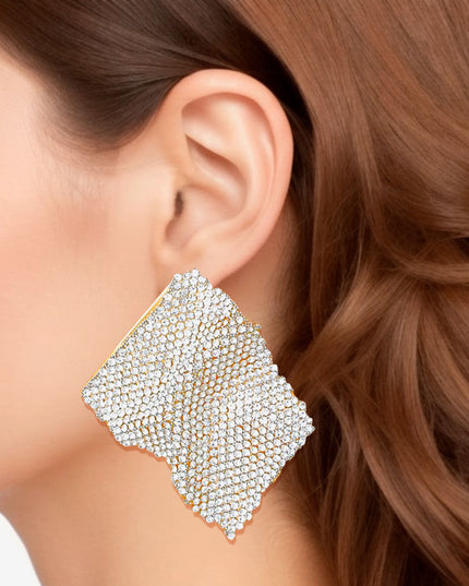 Studs Wavy Gold Rhinestone Glam Earrings Women