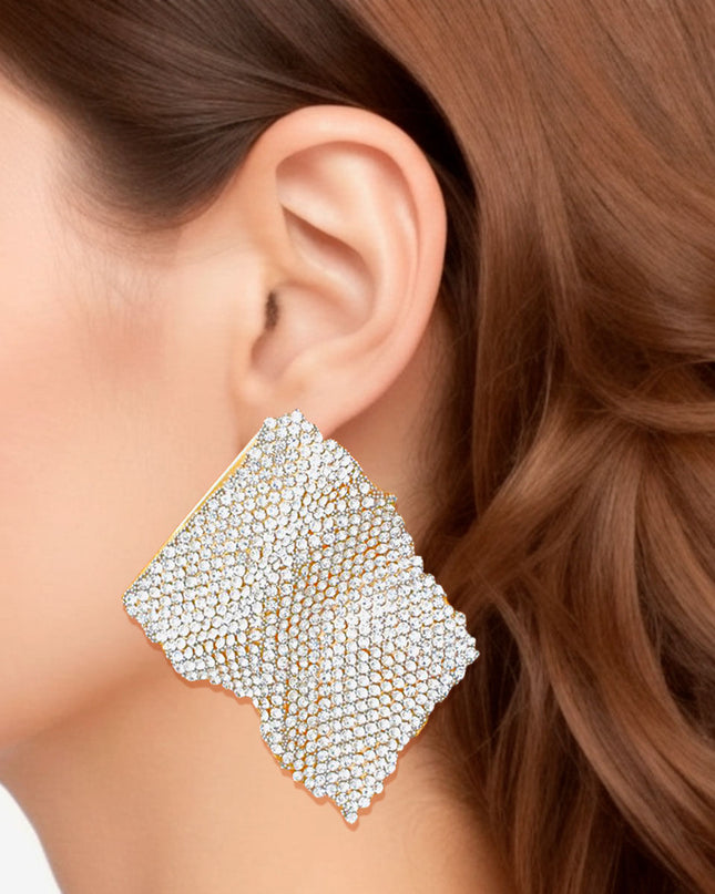 Studs Wavy Gold Rhinestone Glam Earrings Women