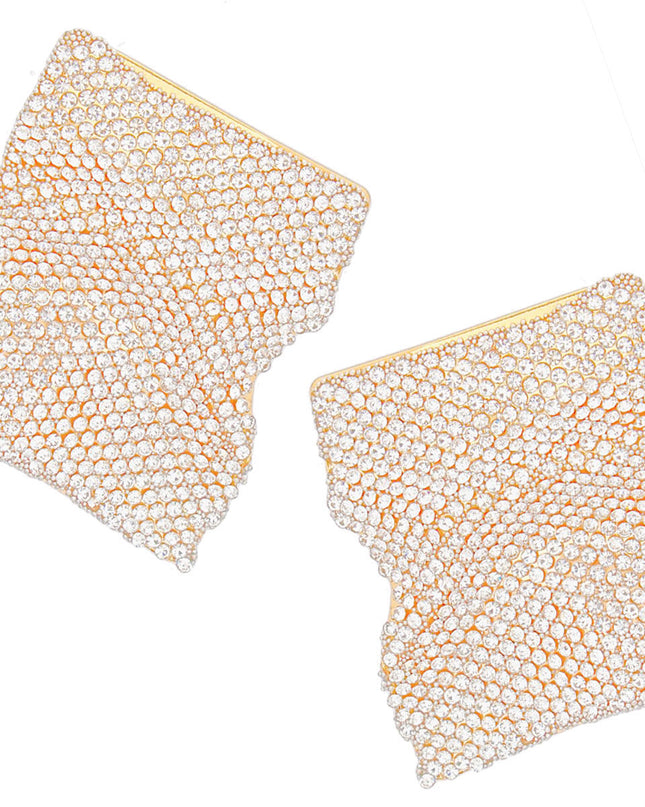 Studs Wavy Gold Rhinestone Glam Earrings Women