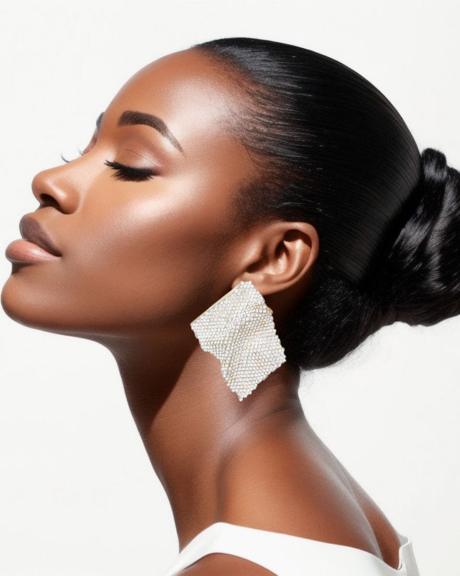 Studs Wavy Gold Rhinestone Glam Earrings Women