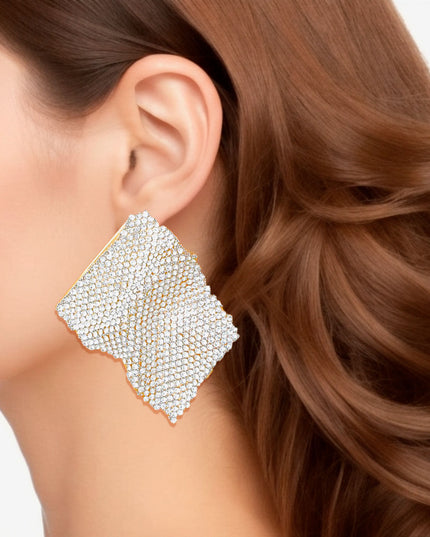 Studs Wavy Gold Rhinestone Glam Earrings Women