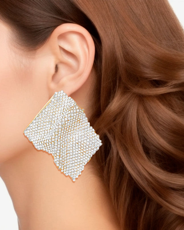 Studs Wavy Gold Rhinestone Glam Earrings Women