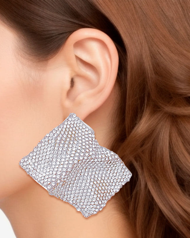 Studs Wavy Silver Rhinestone Glam Earrings Women