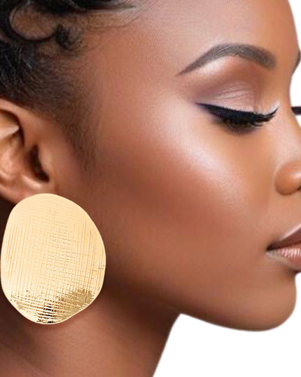 Studs Large Scratched Gold Disc Earrings Women