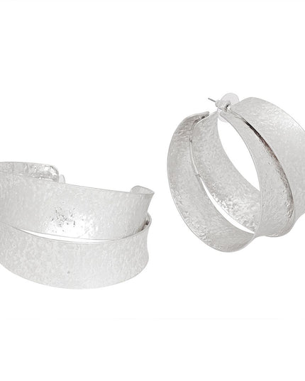 Hoops Large Matte and Polished Silver Wide Earring