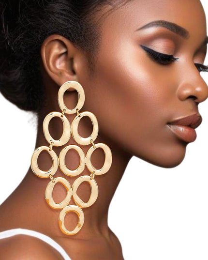 Drop Gold Cascading Ring Chandelier Earrings