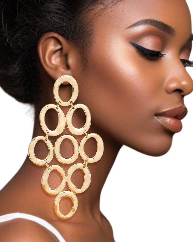 Drop Gold Cascading Ring Chandelier Earrings