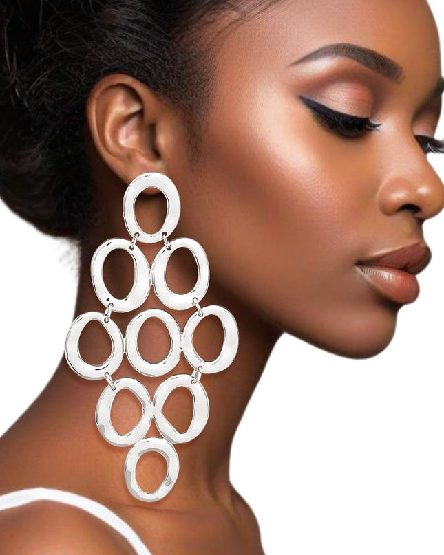 Drop Silver Cascading Ring Chandelier Earrings