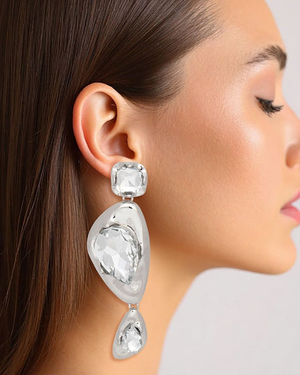 Dangle Silver Set Glass Crystal Modern Earrings