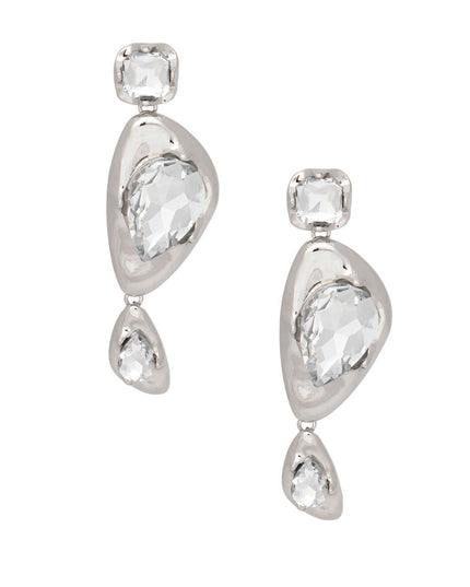 Dangle Silver Set Glass Crystal Modern Earrings