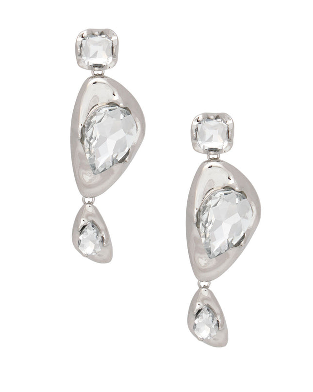 Dangle Silver Set Glass Crystal Modern Earrings