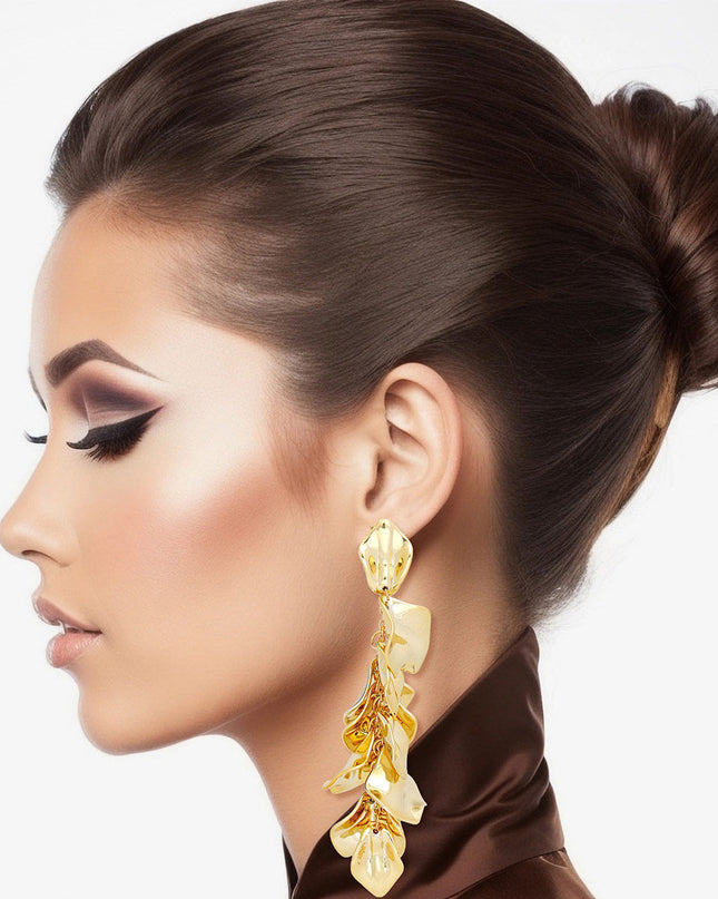 Dangle Polished Gold Petal Drop Tassel Earrings