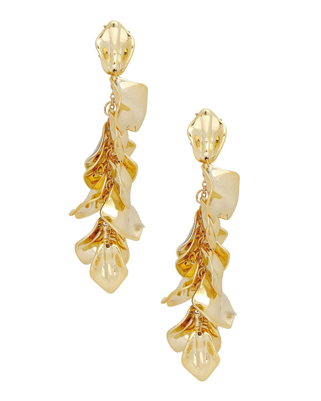 Dangle Polished Gold Petal Drop Tassel Earrings