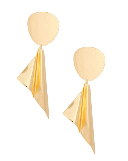 Drop Polished Gold Folded Metal Large Earrings