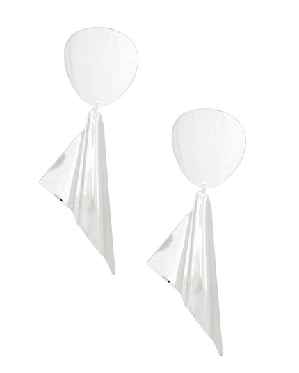 Drop Polished Silver Folded Metal Large Earrings