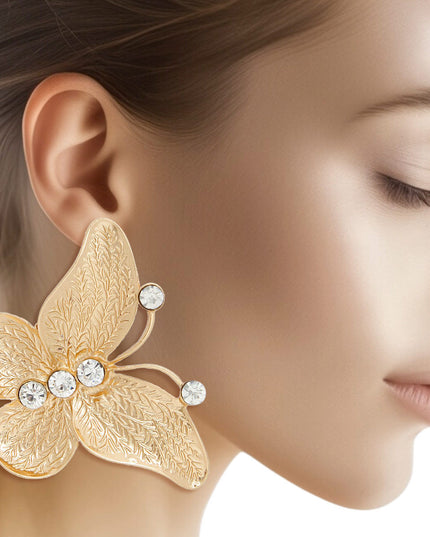 Drop Large Gold Butterfly Branch Detail Earrings