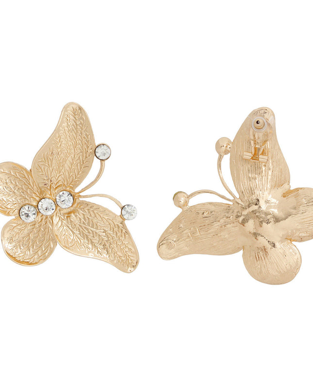 Drop Large Gold Butterfly Branch Detail Earrings