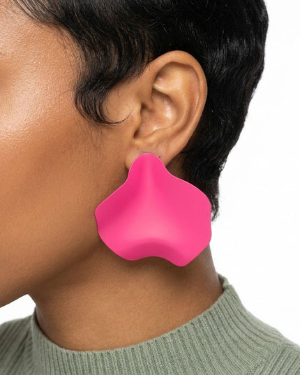 Fuchsia Matte Coating Sculpted Stud Earrings